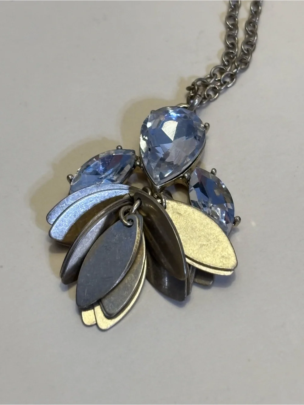 J.Crew Matte Gold Crystal Teardrop Pendant Necklace 30”+2”
